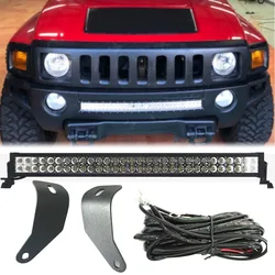 For 2006-2016 Hummer H3 Curved 180W 30Inch Offroad Led Work Light Bar With Lower Hidden Bumper Grille Mounting Brackets