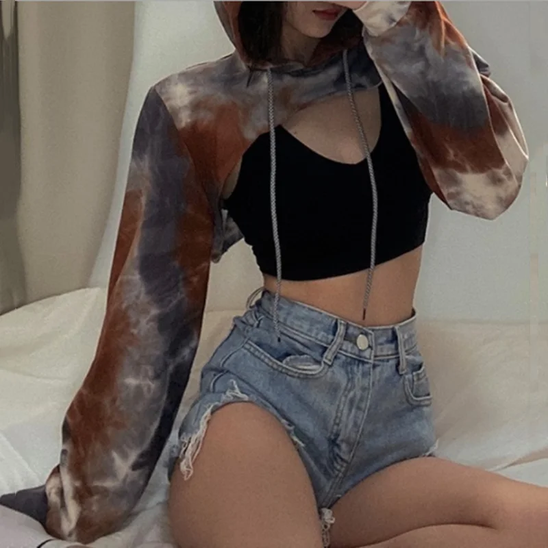 

Hoodies Women's 2024 Fall New Tie dye Printed Sweatshirts Tops Long Sleeve Oversized Crop Top Jumper Pullover Casual Streetwear