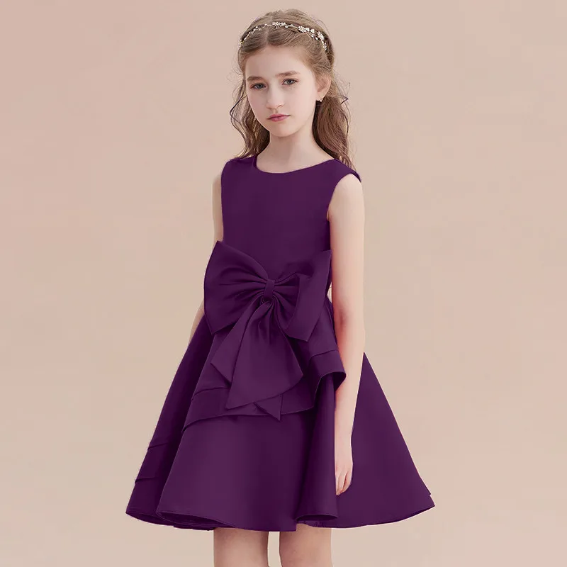 Robe de soirée courte en satin rouge personnalisée pour filles, robe de princesse à fleurs mignonnes, robe de fête d'anniversaire pour enfants junior