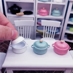 NEW 1 Set 1:12 Miniature Dollhouse Mini Candy Color 3*2CM  Soup Pot Stockpot for Blyth OB11 Doll House Kitchen Play Toys