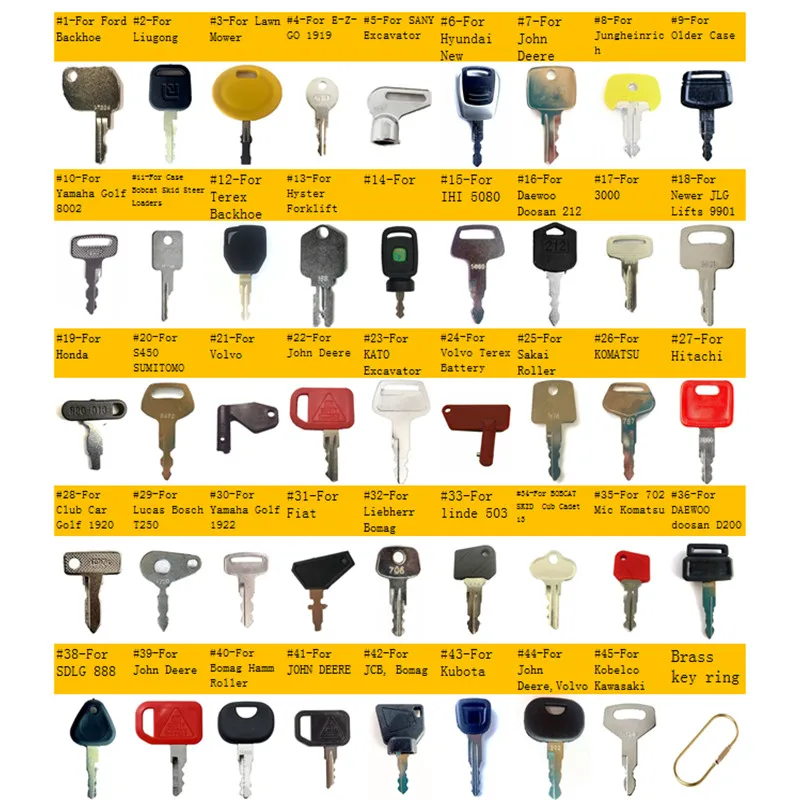 44pc Heavy Equipment Key Set Construction Ignition Keys for SANY,Hyundai,For JOHN DEERE,Linde,