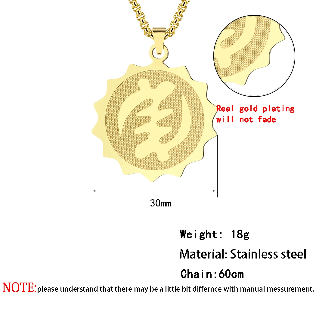 QIMING Stainless Steel Necklace For Men And Women African Adinkra Gye Nyame Symbol Pendant Necklace Bijoux Femme