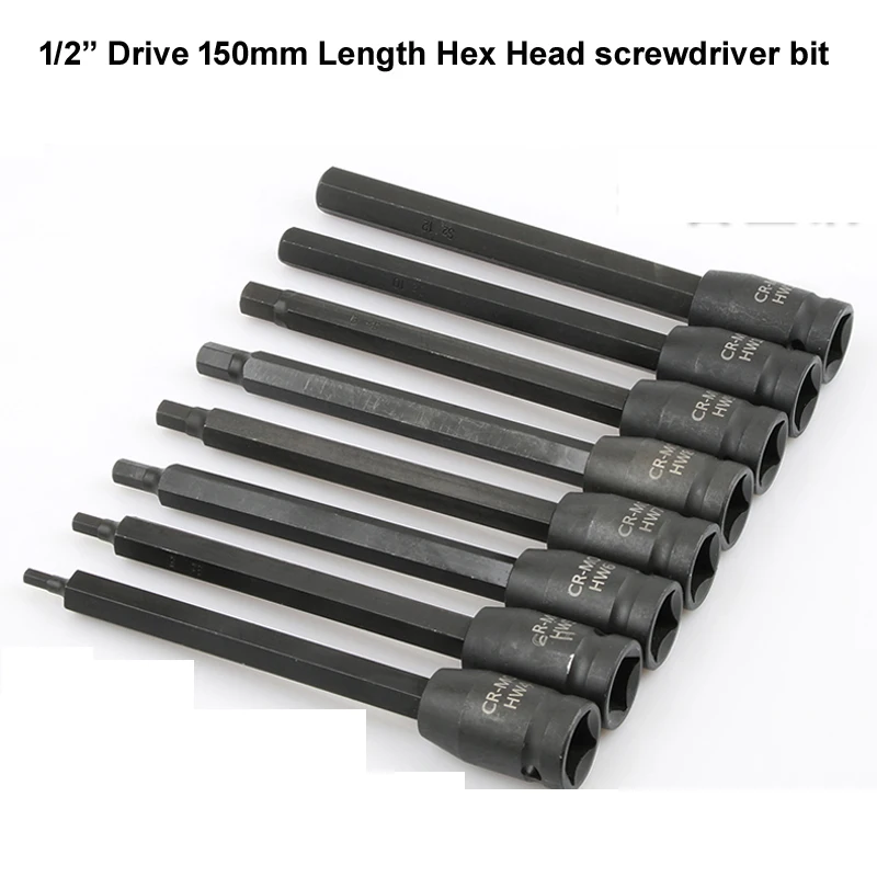 1pcs150mm Length CR-mo 1/2 Inch Drive Sockets H4-H12 Hex Screwdriver Bit set Hand Tools impact Socket Joint Hexagonal bits