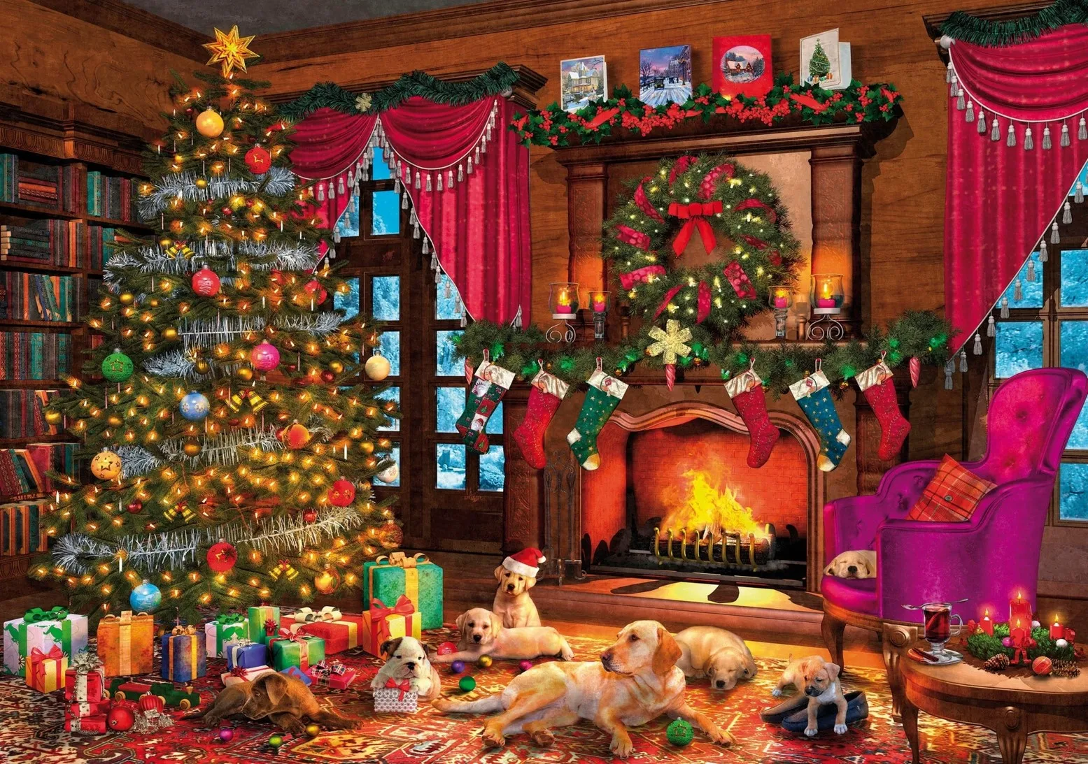 JMINE Div 5D Christmas Tree Dog fireplace Fire Xmas Full Diamond Painting cross stitch kits art Scenic 3D paint by diamonds