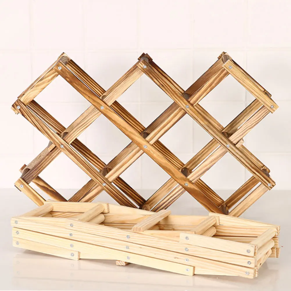 3/6/10 Bottle Holders Wooden Wine Rack Folding Bottle Bar Shelf Living Room Decorative Cabinet Red Wine Display Storage Racks