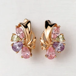 Crystal Stud Earrings Zircon Flower Exquisite Women Girls Jewelry Earrings for Wedding Birthday Gifts