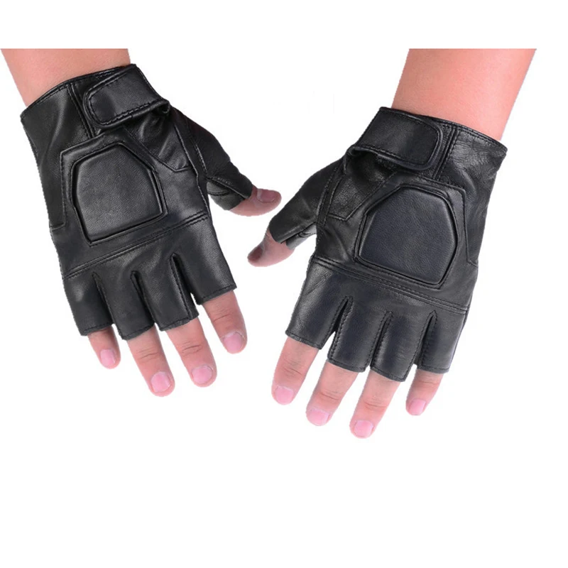 Genuine Leather Gloves Sport Driving Slip-resistant Luvas Half Finger High Quality Sheep Leather Fingerless Gym Fitness Gloves