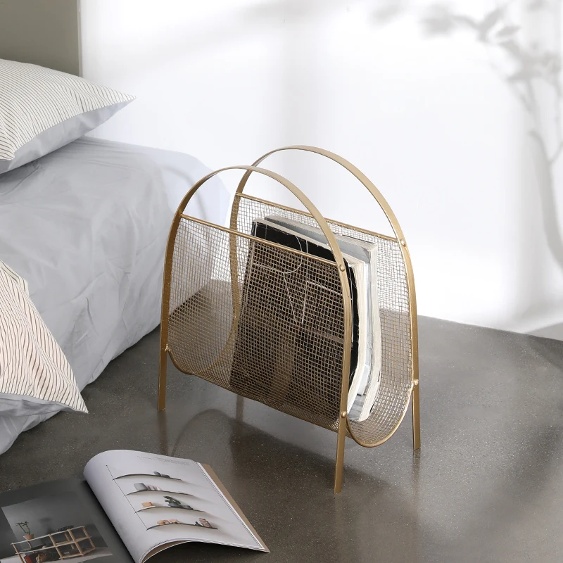 Nordic Minimalist Metal Bookshelf Iron Magazine Rack Gold Shelf File Book Organizer Home Shelves Decoration Accessories Modern