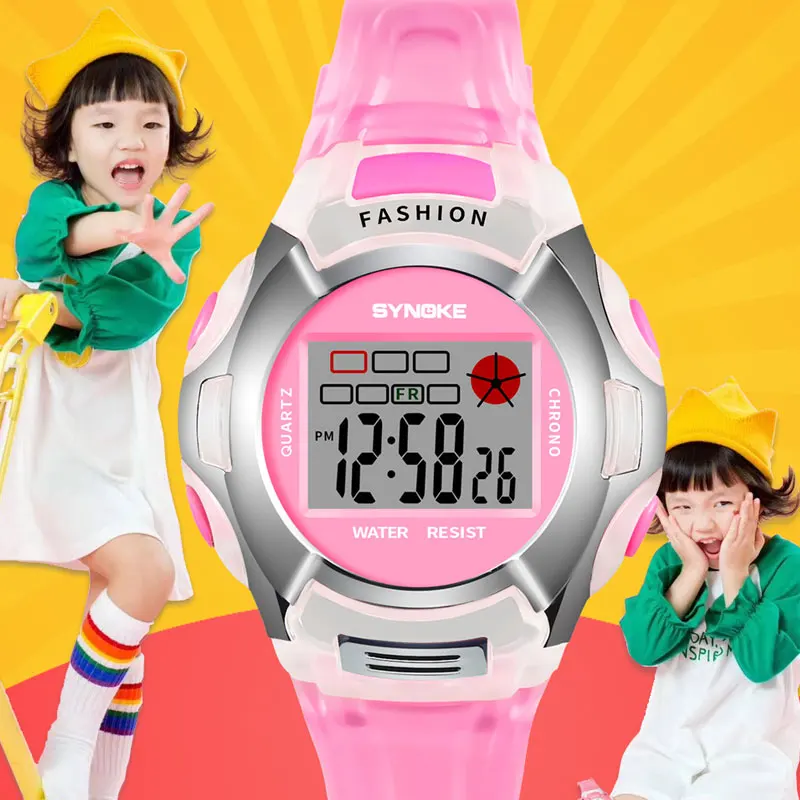 SYNOKE Pink Children\'s Watches Waterproof Sports Wristwatch Child pupil Watch Digitally Fashion Pretty Girls Boys Clock relogio