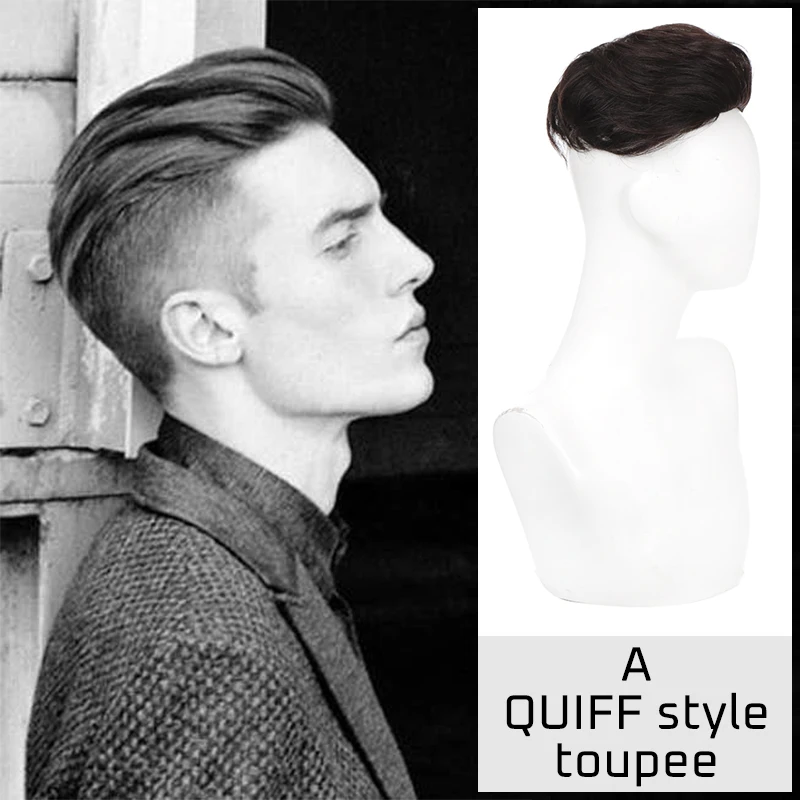 Men Natural Hair Toupee Short Wig Quiff Hair Style Topper for Young Men Balding Hair-loss High Hair line Clip-On Hair Extensions