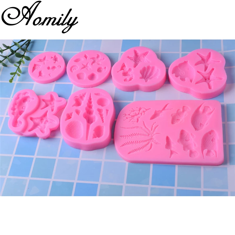 Aomily Seaweed Conch Seahorse Chocolate Mold Fondant Cake Silicone Mold Pastry Mould Baking Tools for Cakes Kitchen Accessories