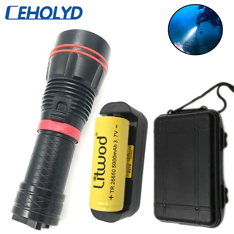 

Diving Led Flashlight Waterproof 150m 15 Hours Shock Resistant hard Light self Defense Bulbs Stepless Dimming Aluminum Ceholyd