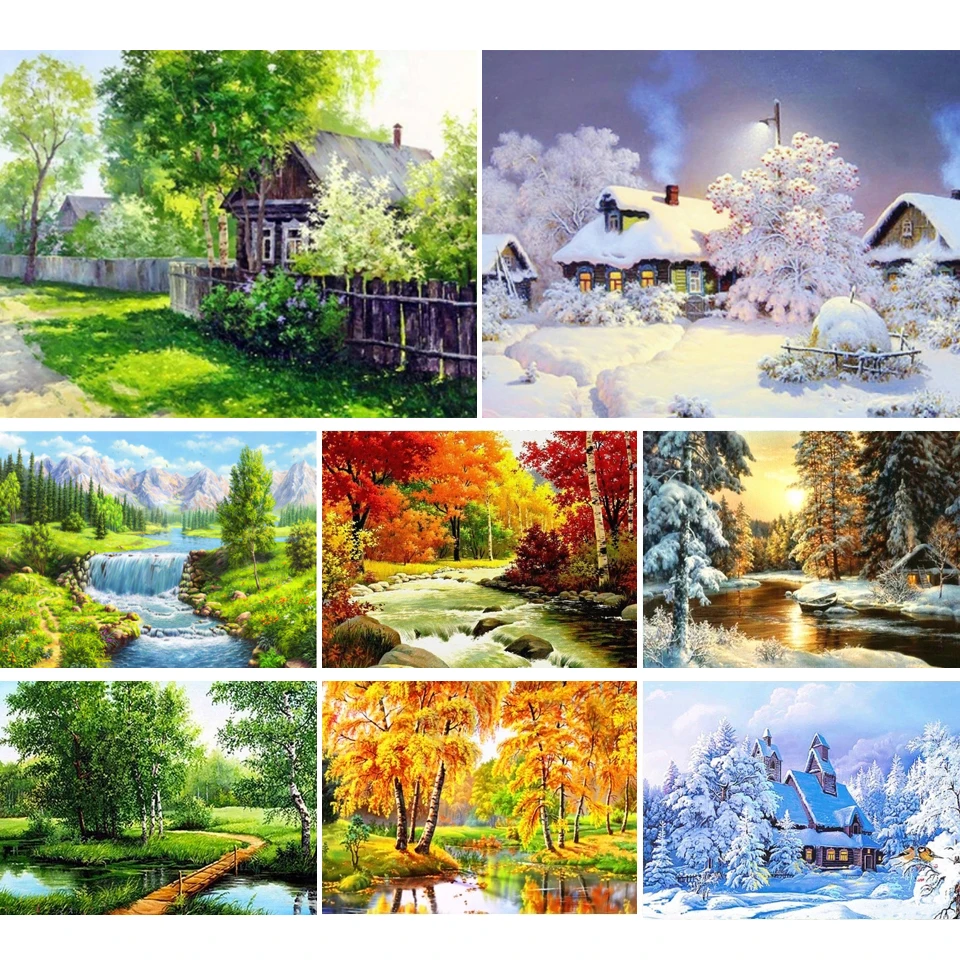 5D Diy Diamond Painting Landscape Cross Stitch Kit Full Drill Embroidery Scenery Winter Mosaic Art Picture of Rhinestones Decor