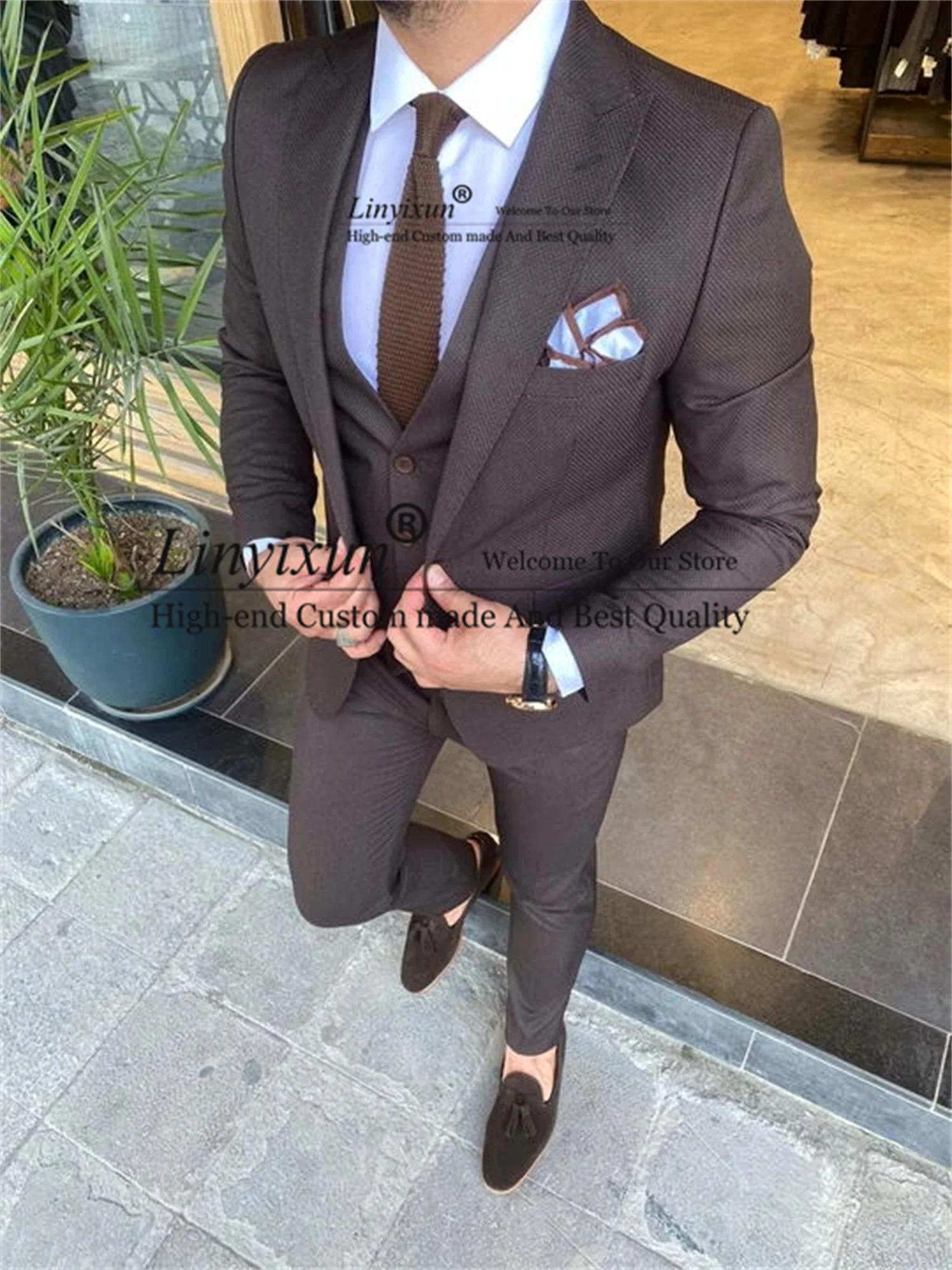 

Classic Plaid Slim Fit Men Suits 3 Pieces Groom Weddinng Tuxedo Jacket Vest Pants Set Male Business Suit masculino Costume Homme