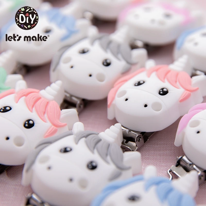 Let'S Make 10pc Silicone Unicorn Pacifier Clip Teether Metal Clips Chains Cartoon Silicone Pacifier Clip Pacifier Chain DIY