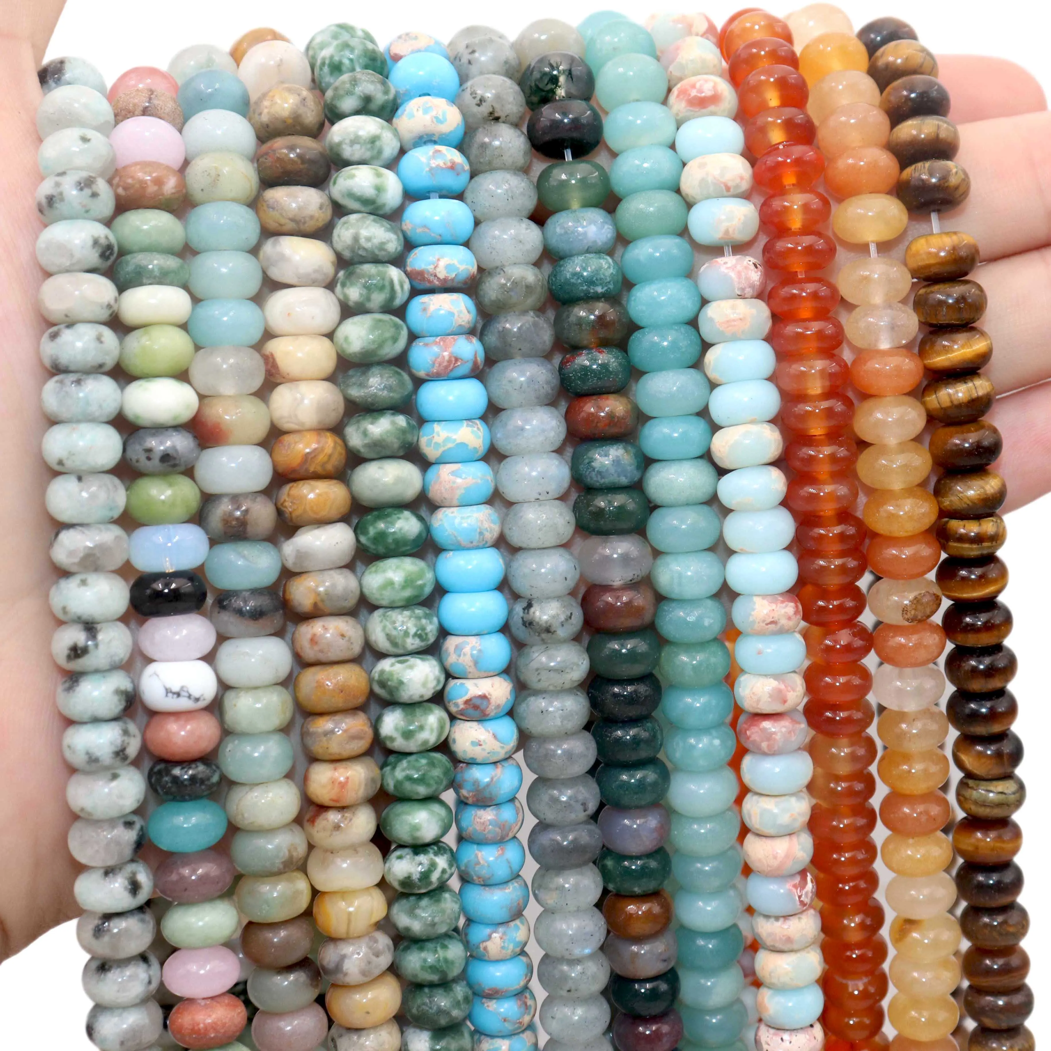 Perles Plates Rondes en Pierre Naturelle, Turquoises, Agates, Jades, Amlogging, pour Bijoux, Accessoires de Bracelet, DIY, 6 8mm