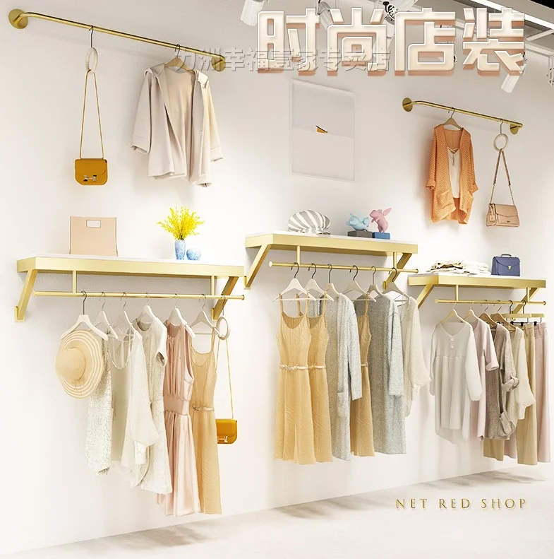 

Clothes store wall display rack simple wall hanging women's clothes store clothes rack display rack children's clothes rack