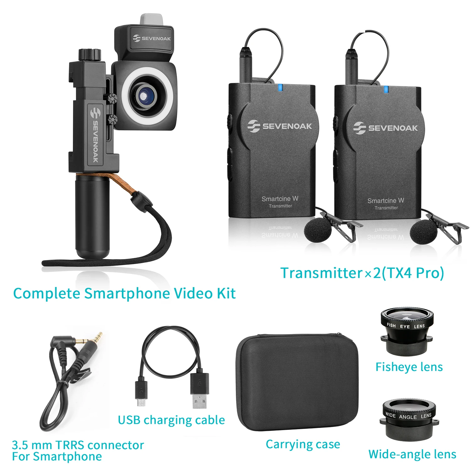 Kit Video completo per Smartphone seven SmartCine W1/W2 con sistema microfonico Wireless per l'intervista della produzione di pellicole ENG/EFP