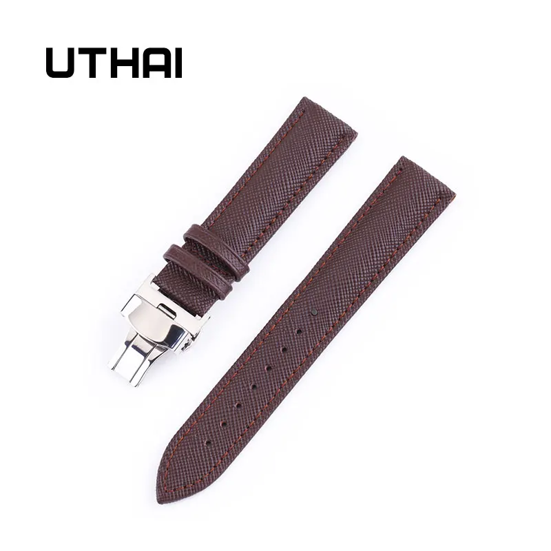 UTHAI B01 Genuine Leather Watchbands 12-24mm Universal Watch Butterfly buckle Band Steel Buckle Strap Wrist Belt Bracelet + Tool