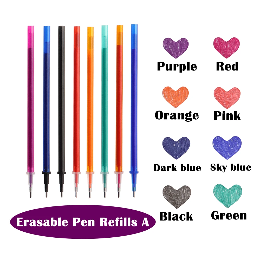 A Pen 8/24Pcs/Set 0.5mm Blue Black Ink Gel Pen Erasable Refill Rod Erasable Pens For School Writing Stationery Gel Ink Pens