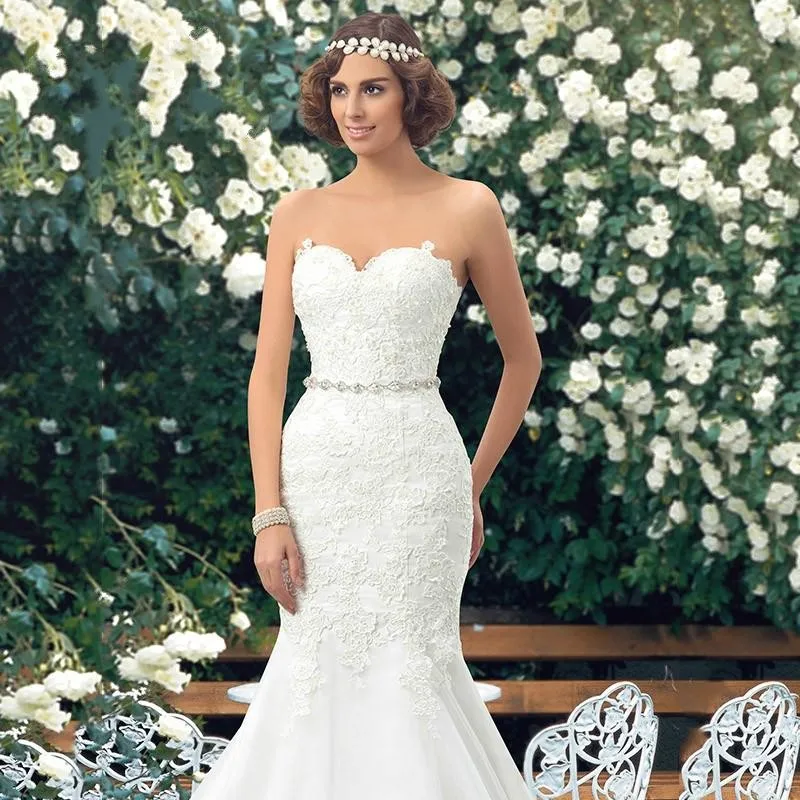 Encantador applique vestidos de noiva sereia renda vestidos de casamento 2020 querida trompete andar comprimento vestido de noiva do vintage menina