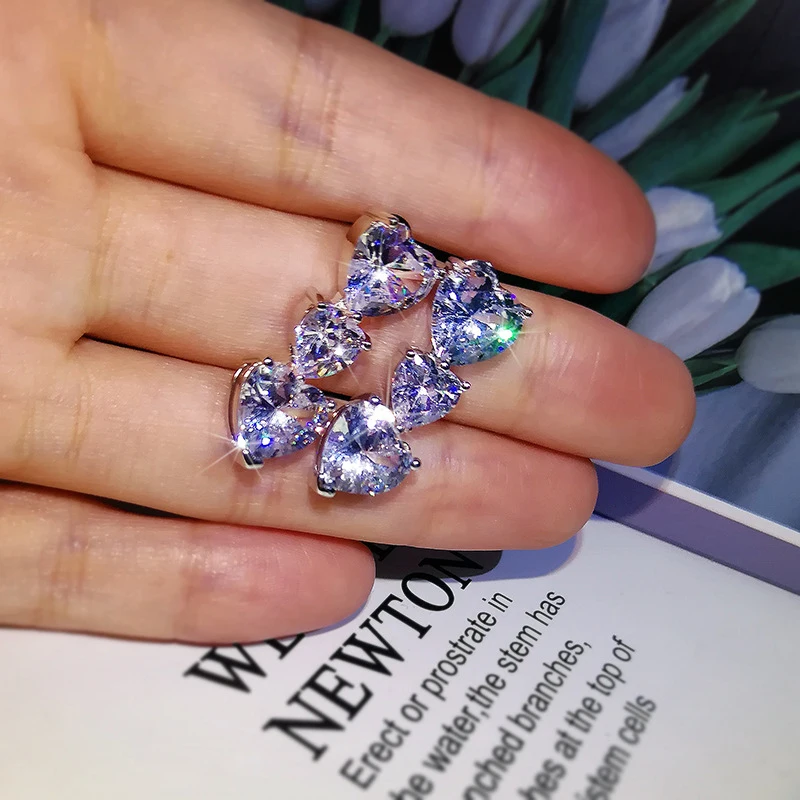 Huitan Neue Mode Silber Farbe Herz CZ frauen Ohrringe für Hochzeit Engagement Zubehör Liebe Ohrringe 2021 Trend Schmuck