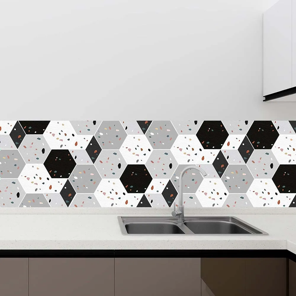 10Pcs Hexagonal Wall Tiles Floor Stickers Self Adhesive Non-Slip Waterproof Contact Paper Home Decoration PVC House Decor Mural