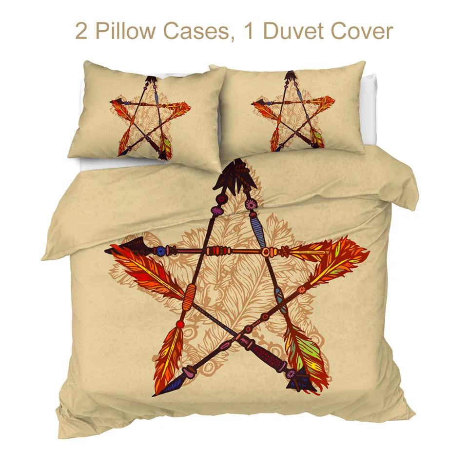 BeddingOutlet Ornate Star Duvet Cover Set Ethnic Bedding Set Tribal Arrows Comforter Cover 3pcs Watercolor Feathers Bedspreads