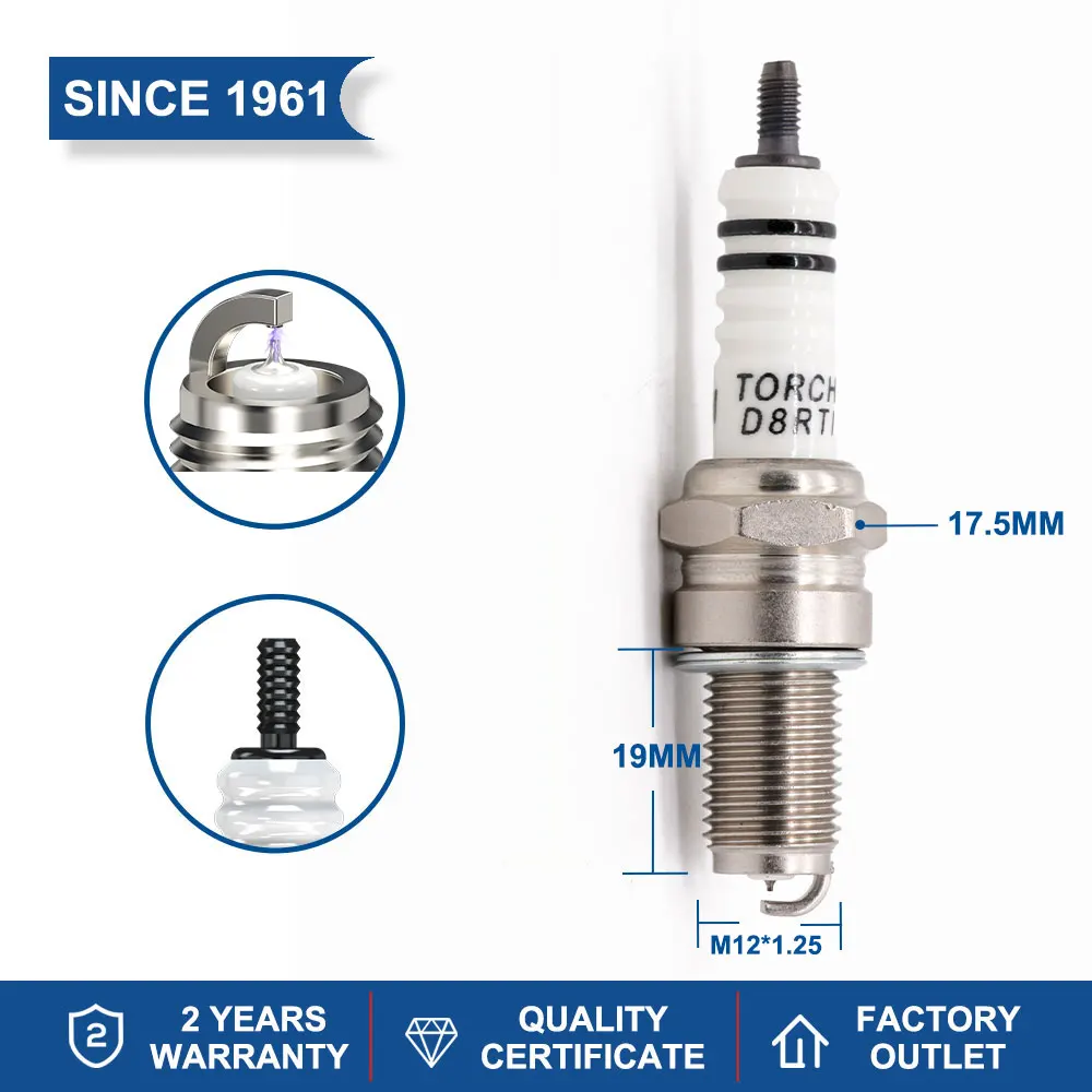 1PCS Pin Terminal Iridium Spark Plug TORCH D8RTI Replace for 6681/DR8EIX 2120/D8EA 2850/D8EVX 7162/DR8EA 4855/DR8EB Denso IX24