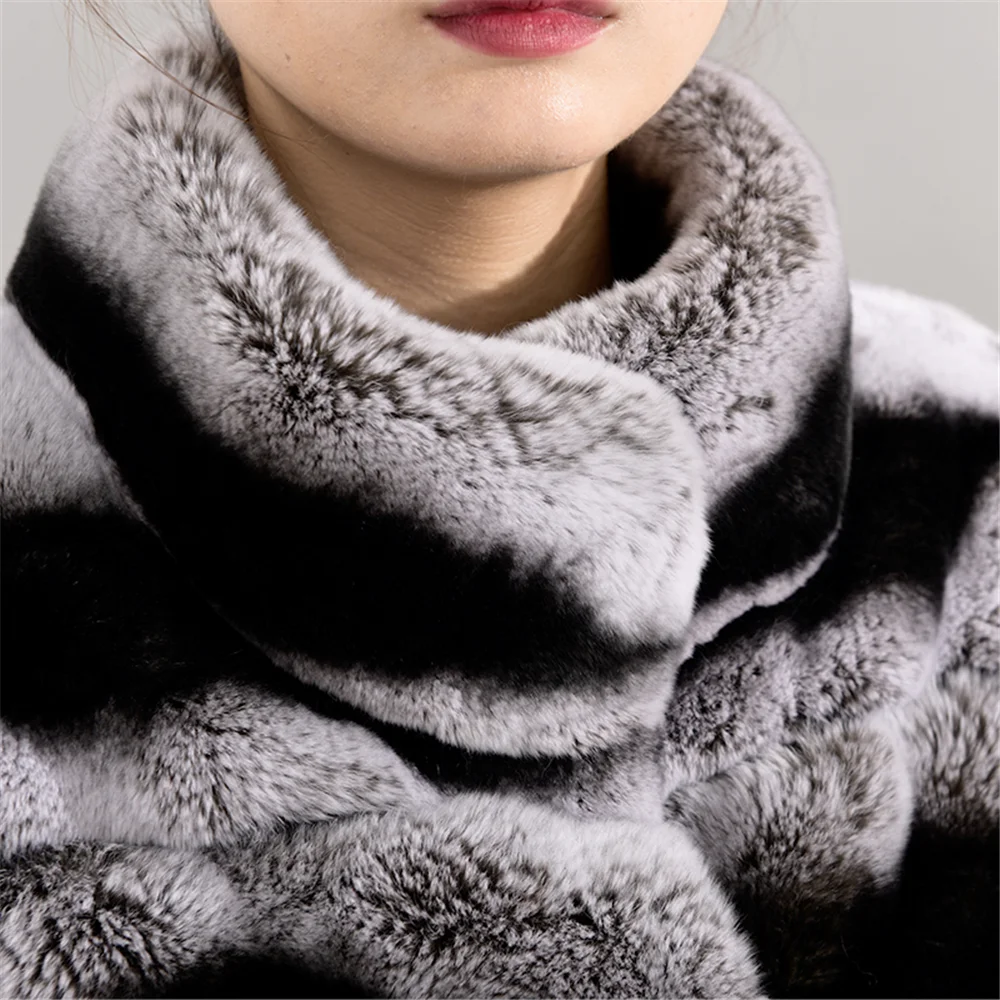 TOPFUR New Real Fur Coat Women Black Jacket Short Bat Type Winter Coat Women Rex Rabbt Fur Coat With Zipper Leather Jacket