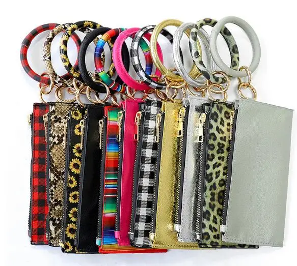 9style PU Bracelet Keychain Leather Wrist Key Ring Handbag Leopard Bracelets Pendant Purse Lady Clutch Bag Hand Carry Bags