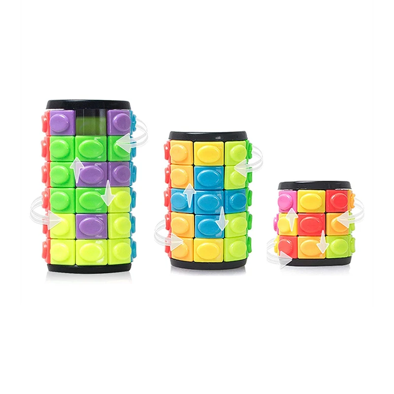 Rotate and Slide Puzzle Tangram Cylinder 7 Layers Toy Smart IQ Fit Cognitive Cubes DIY Fidget Games for Boys Girls Kids Teens