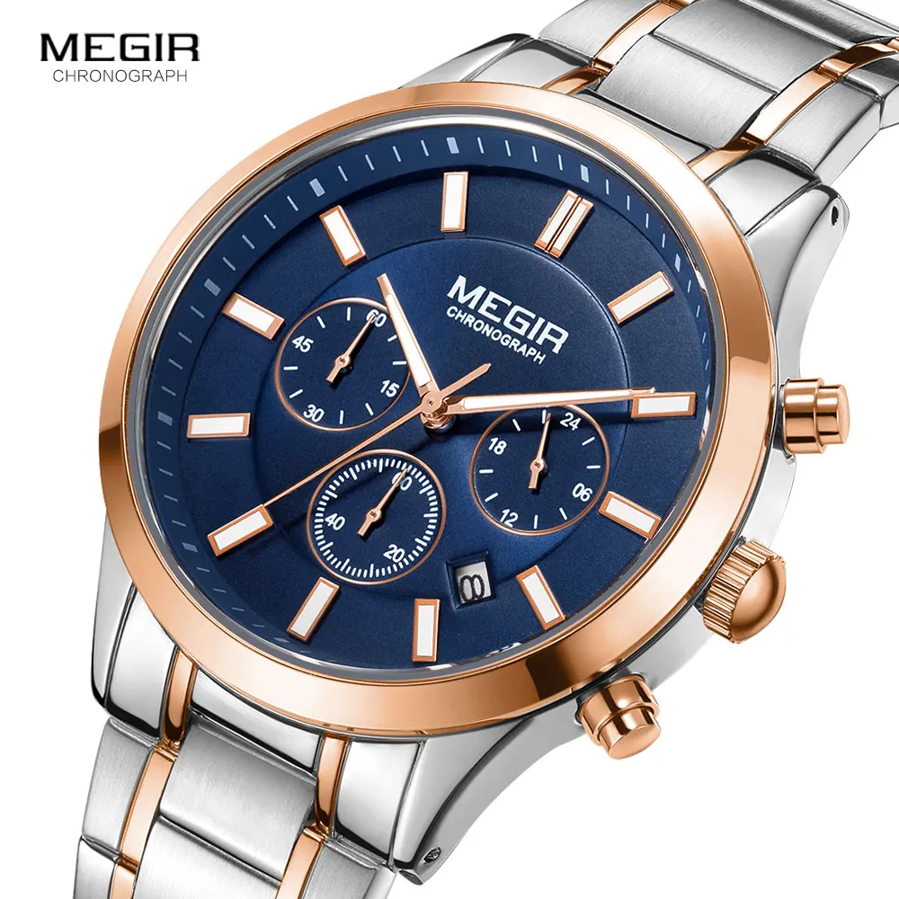 MEGIR Watches for Men 2021 New Chronograph Quartz Watch Luxury Stainless Steel Wristwatch Man Relogios Masculino часы мужские