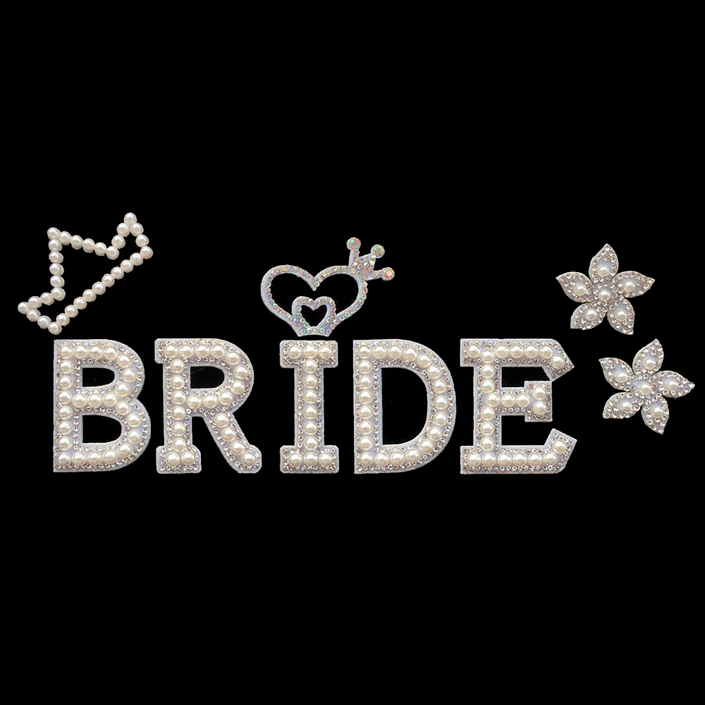 26Pcs 3D White Bottom Pearl Letter Patches English Alphabet Rhinestone Applique for Clothes Iron on Stripe Badge DIY Name