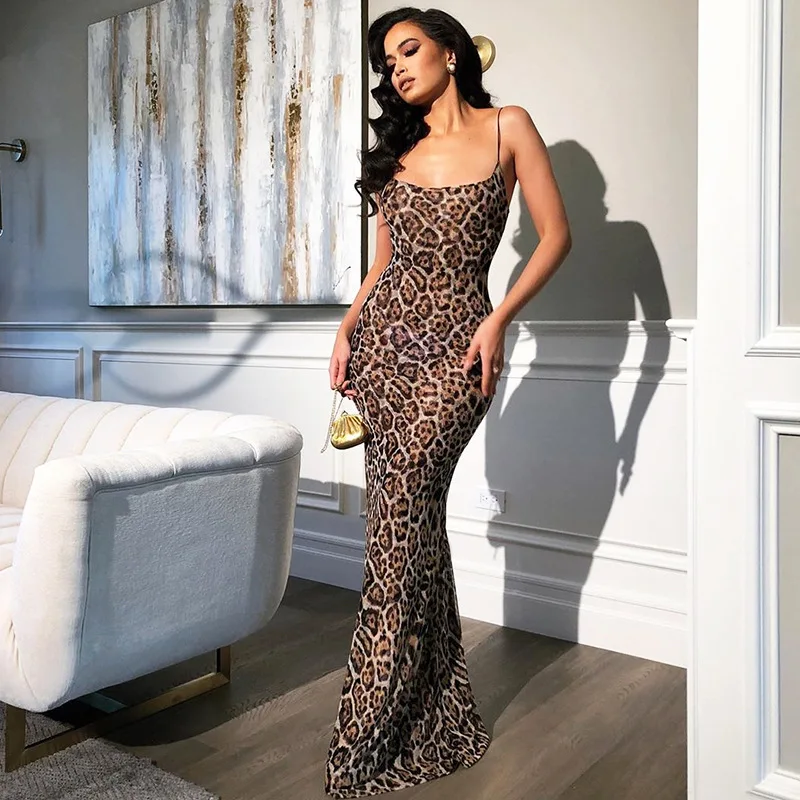 

New Long Summer Dress Leopard Women Vintage Animal Print Party Maxi Dress Casual Elegant Beach Dress 2021