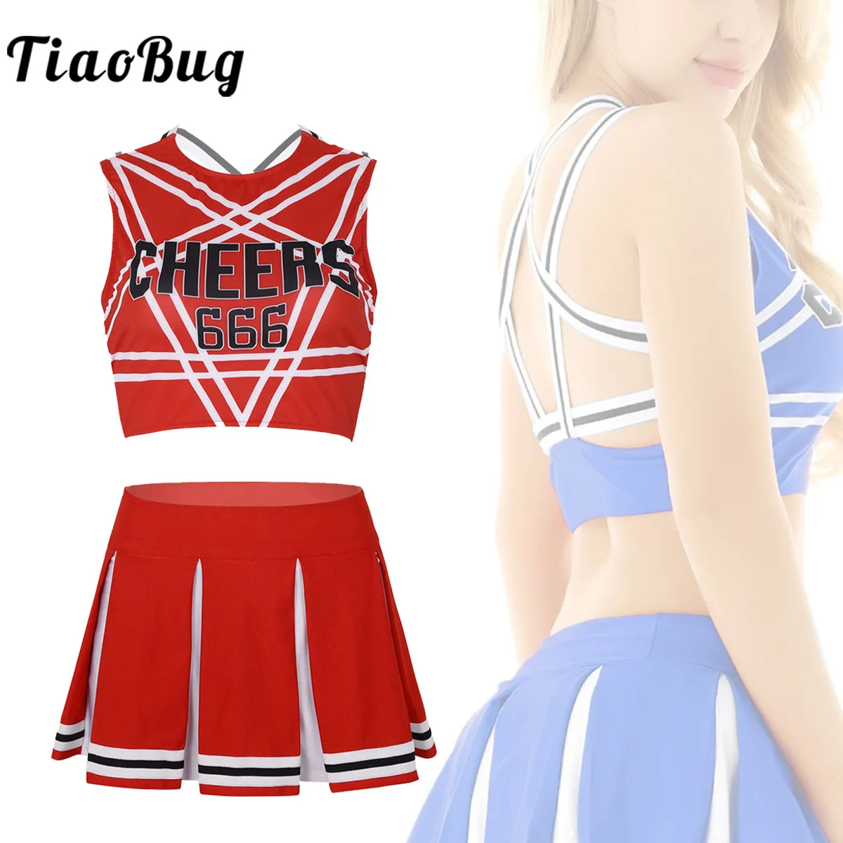 

Hot Cheerleader Costume Women Girls Sexy Party Clubwear Lingerie Crop Top with Mini Pleated Skirt Cheerleading Dance Uniform