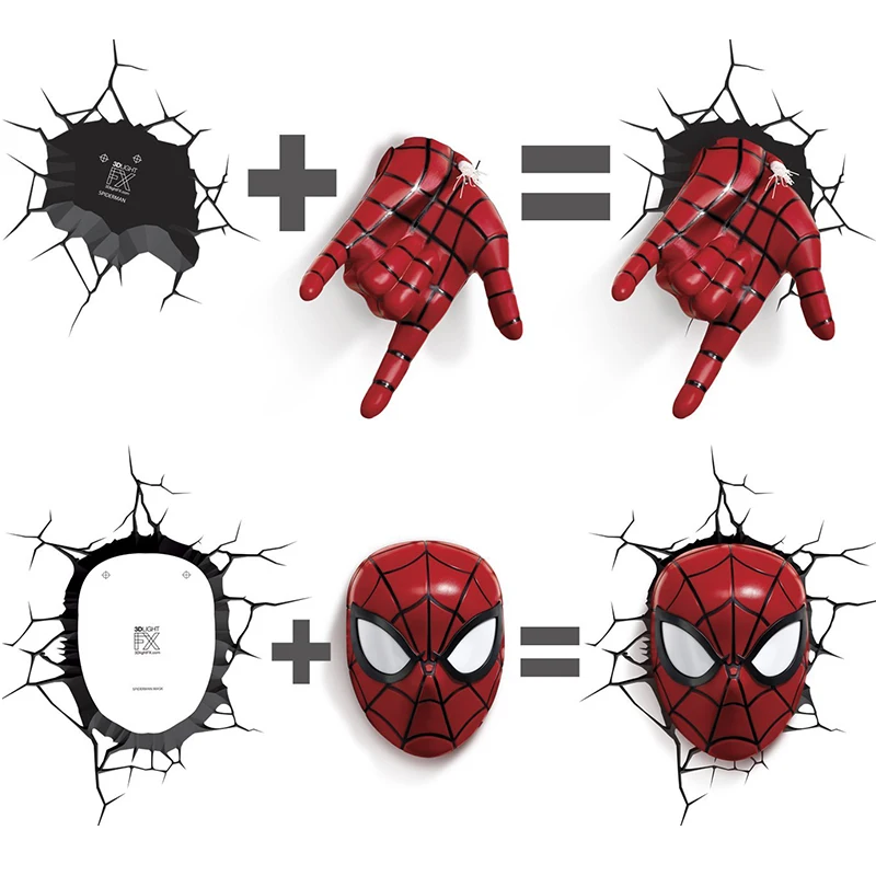 Acecorner Spider Man Face Head Superhero 3D LED Wall Lamp Creative Avengers Marvel Night Light for Christmas Boys Child Gifts