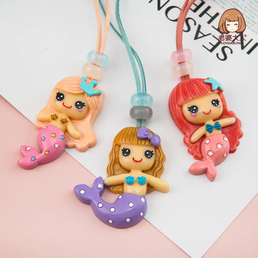 Kids Children Girl Necklace Cute Cartoon Animal Mermaid Korean Handmade Gifts Apparel Accessories Wholesale