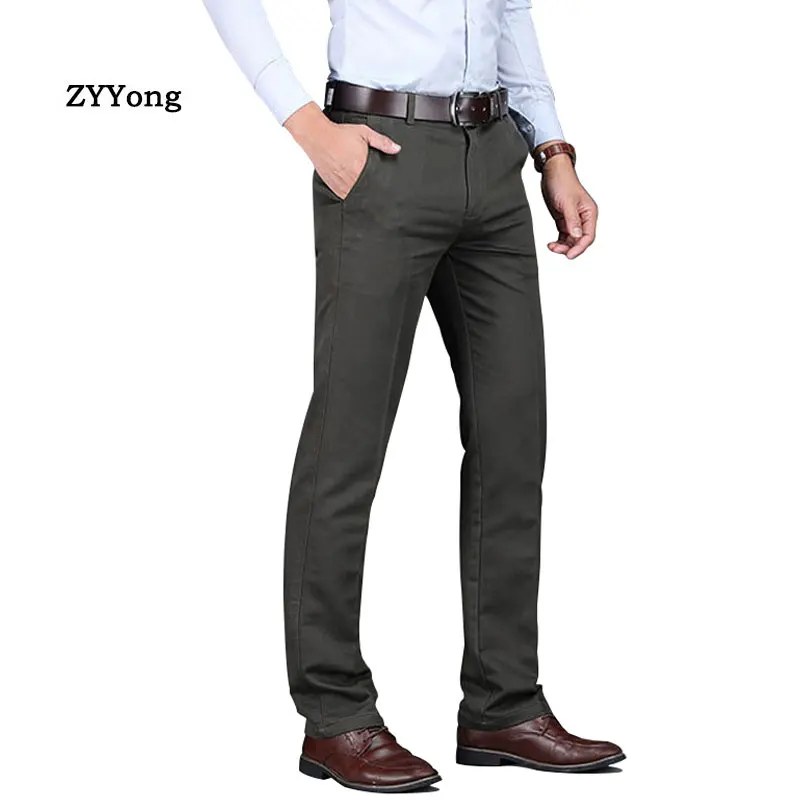 High Quality Fashion Office Men Dress Pants Classic Business Casual Straight Black Trousers Stretch Slim Suit Pants Pantalon