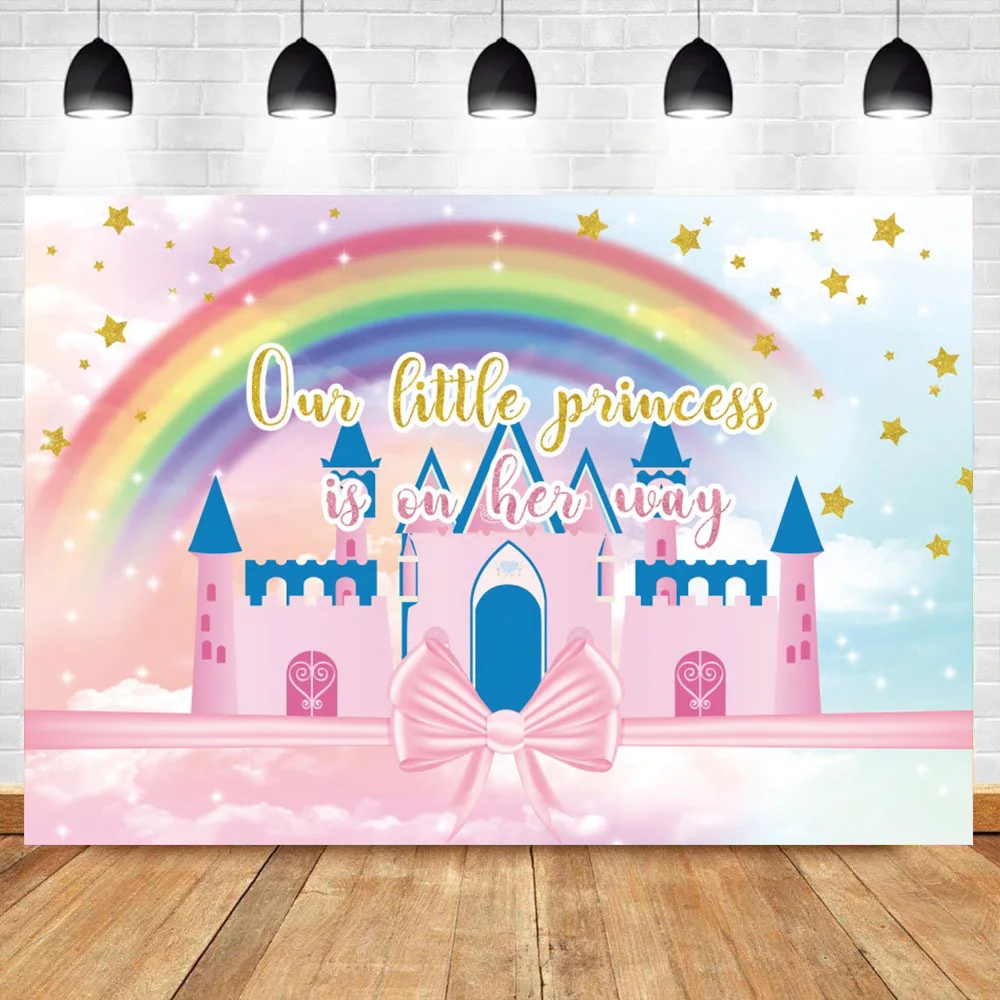 Princess Backdrop For Photography Cartoon Castle Rainbow Golden Stars Newborn Baby Shower 1st Birthday Party Photo Background