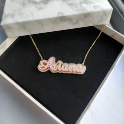 DUOYING Custom Enamel Name Necklace With Rhinestone Gold Plated Double Pendant Enamel Necklace For Women Jewelry Christmas Gift