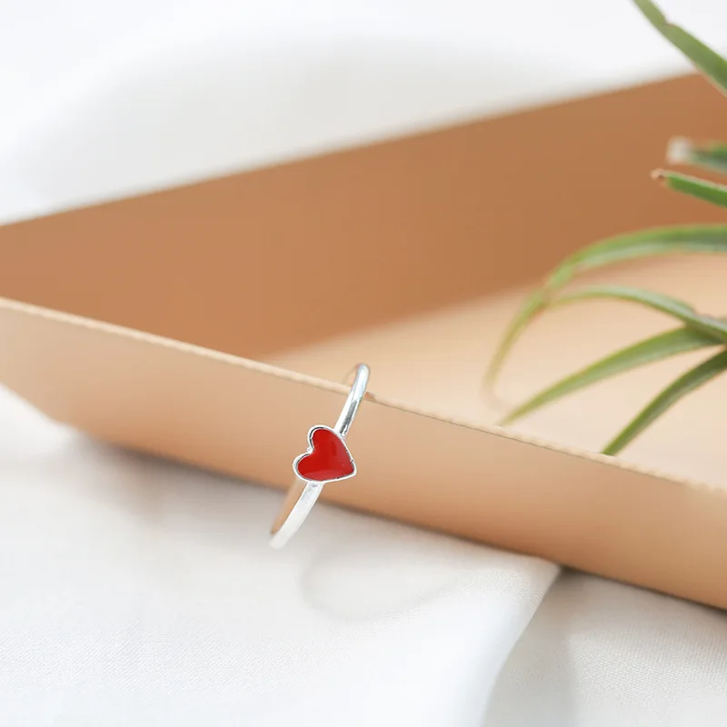 New Arrivals 925 Sterling Silver Red Heart Rings for Women Adjustable Size Ring Fashion sterling-silver-jewelry