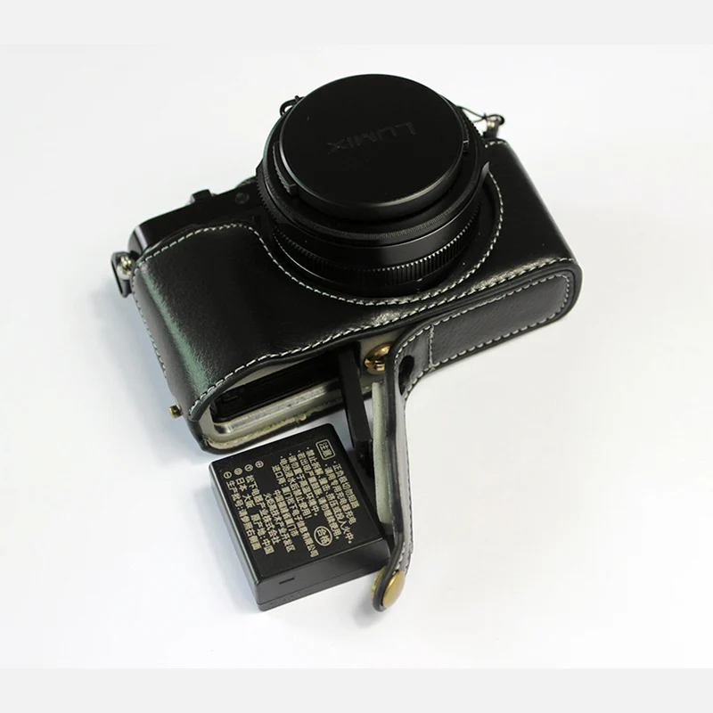 Prawdziwe prawdziwej skóry skrzynki torba dla Panasonic LX100 MarkII LX100M2 LX1002 II przenośna kamera torba shell z baterią otwarcia — zdjęcie 4