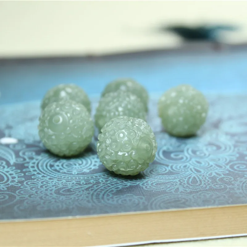 Natural hetian jade handcarved flower ball DIY100% real jade bracelet necklace jade accessories septa scattered beads for women