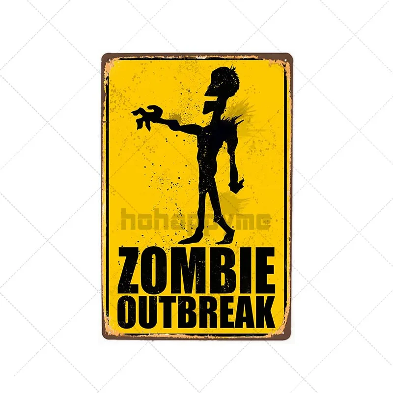 Danger Zombies Zone Retro Sign Metal Plaque Vintage Bar Pub Wall Decorative Plates Funny Poster Home Decor 20x30 CM