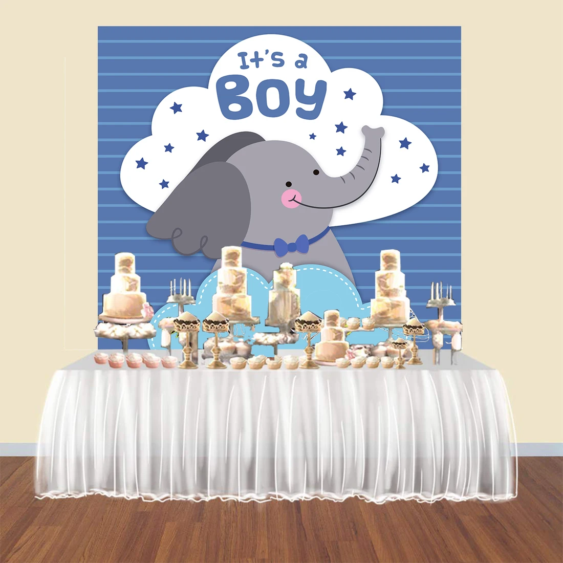 

BEIPOTO It's a boy baby shower backdrops photography blue elephant cake table banner party decoration photo booth backgroundB443