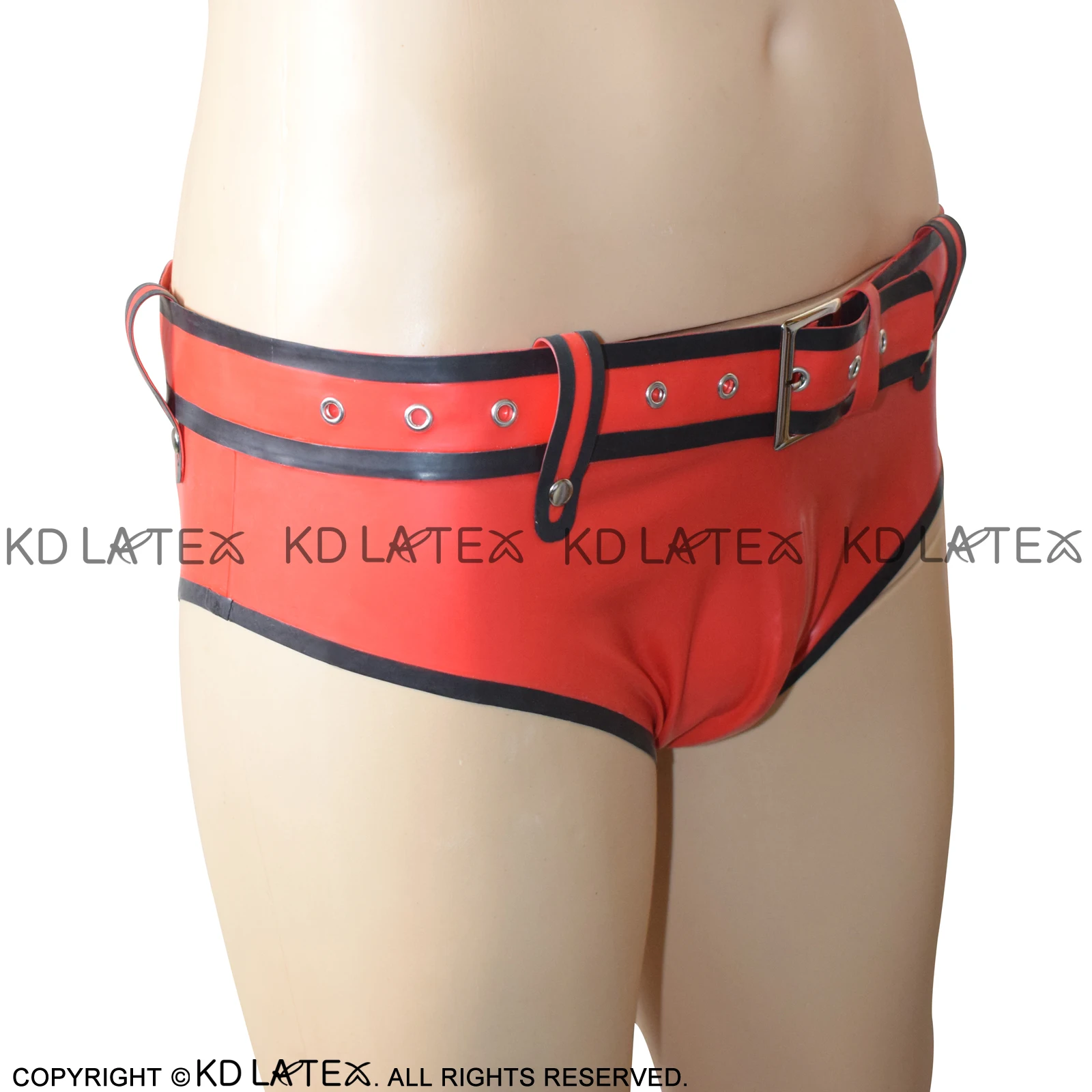 Red And Black Trims Sexy Latex Briefs With Belts Rubber Boy Shorts Underpants Underwear DK-0105