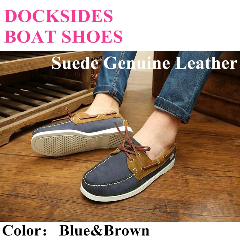 Genuine Leather Shoes Men Boat Shoes Mens Casual Shoes Loafers Genuine oil Wax Leather Handmade Shoes Comfortable Breathable