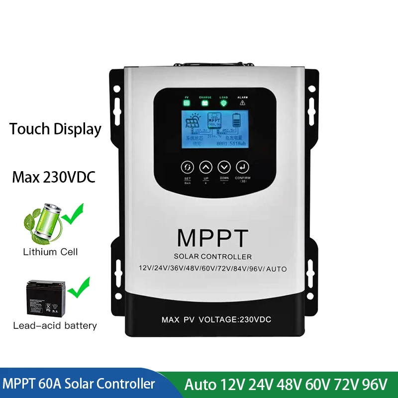 MPPT 50A 60A 80A Solar Charge Discharge Controller 230VDC PV Regulator For 12 24 48 60 72 96V Lifepo4 Lithium Lead Acid Battery