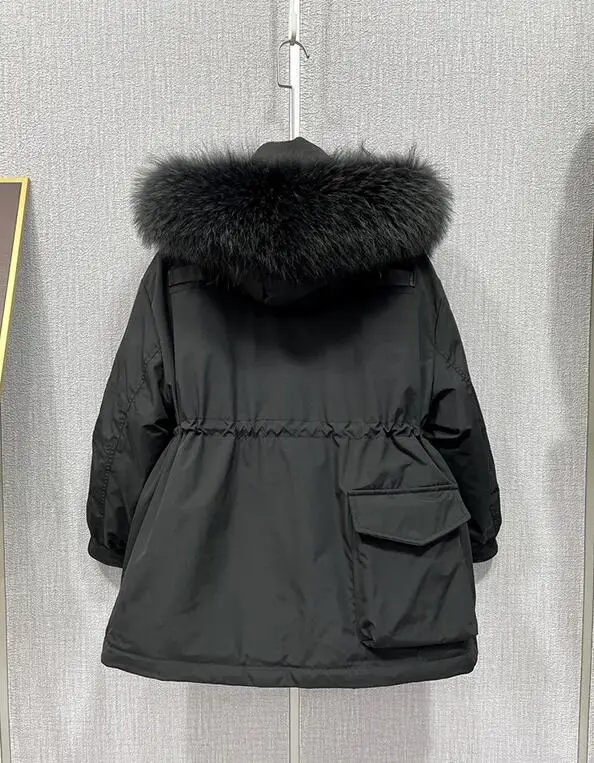 Women\'s Winter New Cotton-Padded Jacket Fur Collar Loose Pocket Loose Mid-length Parka Women Winter Big Fur Pocket Coat Female